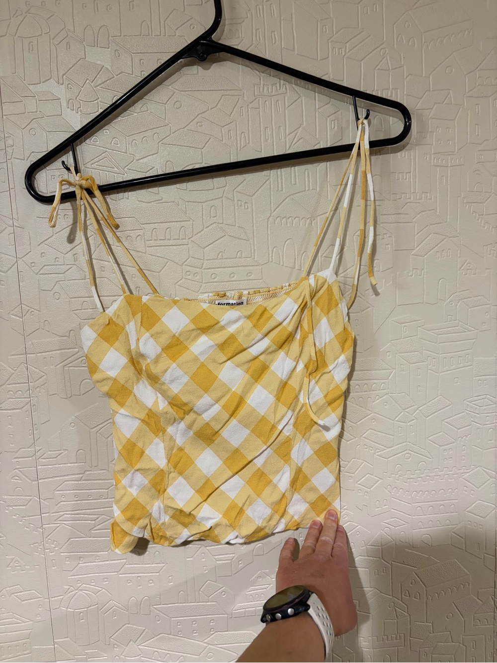 Reformation Yellow and White Gingham Tie-Strap Camisole